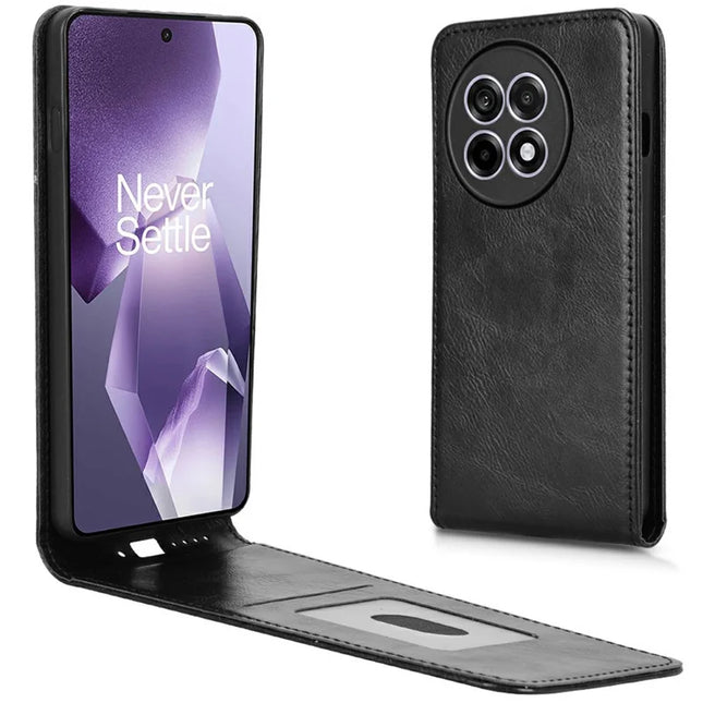 Leather Case For OnePlus 13R 5G  /  Ace 5 5G  /  Ace 5 Pro 5G Magnetic Vertical Flip Phone Cover with Card Slot - Black