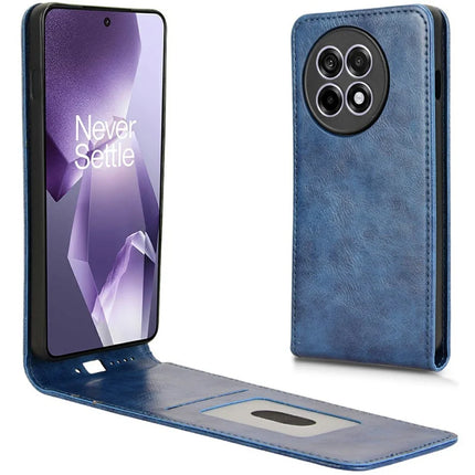 Leather Case For OnePlus 13R 5G  /  Ace 5 5G  /  Ace 5 Pro 5G Magnetic Vertical Flip Phone Cover with Card Slot - Dark Blue