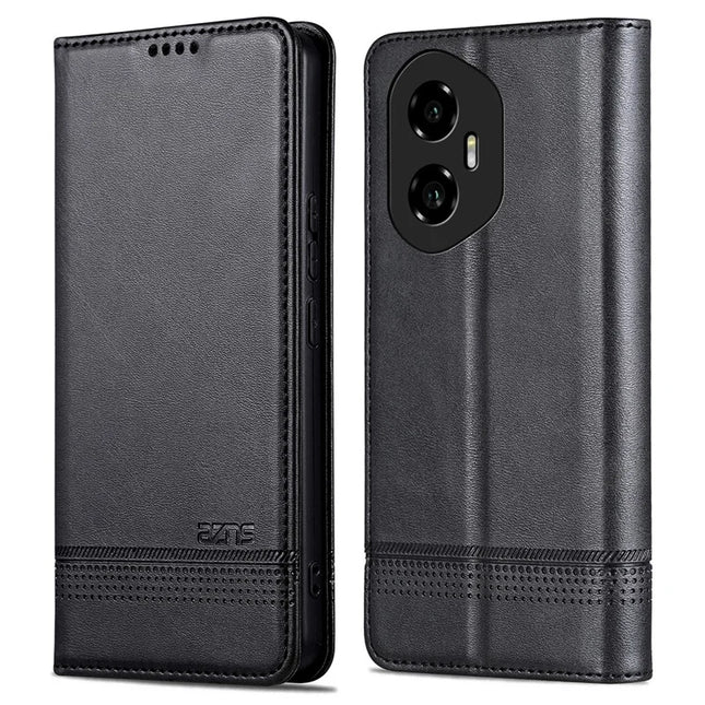 AZNS For Honor 300 Case Cowhide Texture PU Leather Wallet Phone Cover - Black
