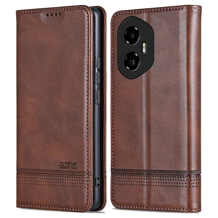 AZNS For Honor 300 Case Cowhide Texture PU Leather Wallet Phone Cover - Coffee