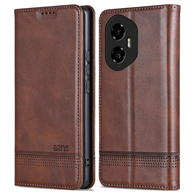 AZNS For Honor 300 Case Cowhide Texture PU Leather Wallet Phone Cover - Coffee