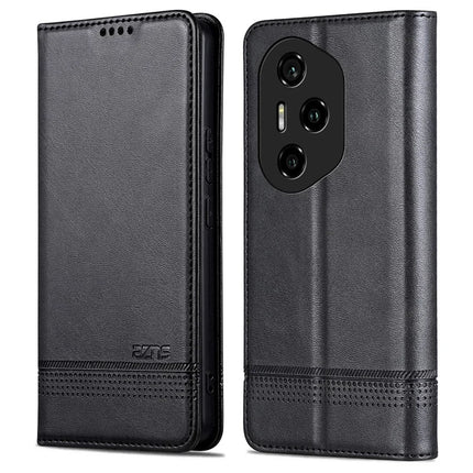 AZNS For Honor 300 Pro Case Cowhide Texture PU Leather Wallet Phone Cover - Black