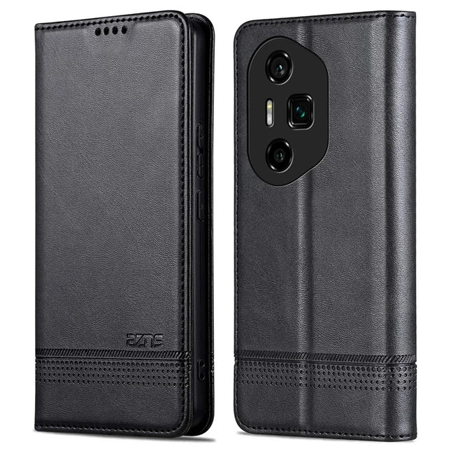AZNS For Honor 300 Ultra Case Cowhide Texture PU Leather Wallet Phone Cover - Black