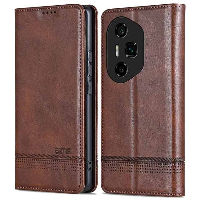 AZNS For Honor 300 Ultra Case Cowhide Texture PU Leather Wallet Phone Cover - Coffee