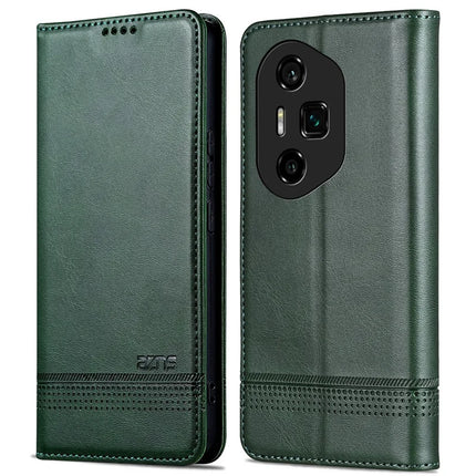 AZNS For Honor 300 Ultra Case Cowhide Texture PU Leather Wallet Phone Cover - Green