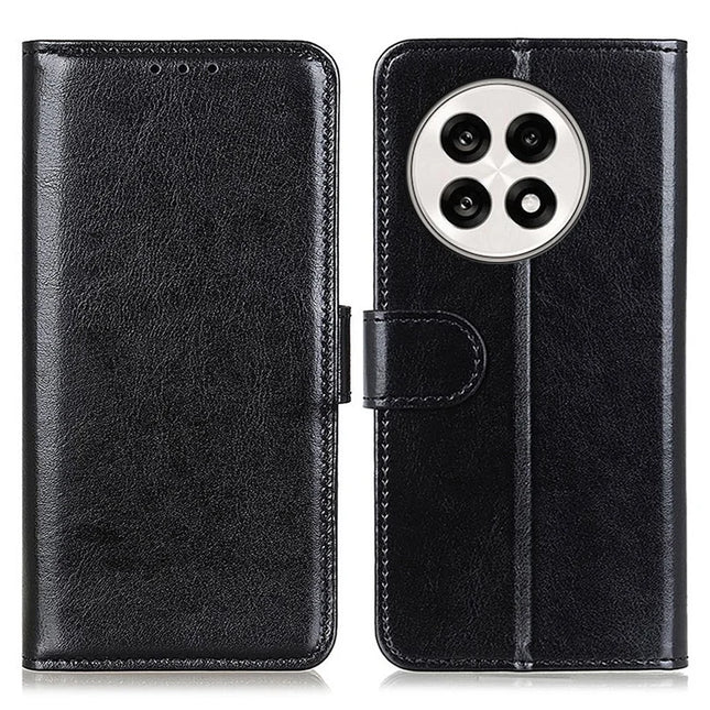 For OnePlus 13R 5G / Ace 5 5G Case Crazy Horse Texture PU Leather Phone Stand Cover - Black