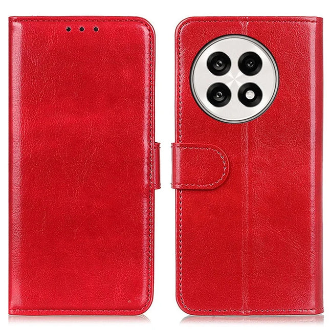 For OnePlus 13R 5G / Ace 5 5G Case Crazy Horse Texture PU Leather Phone Stand Cover - Red
