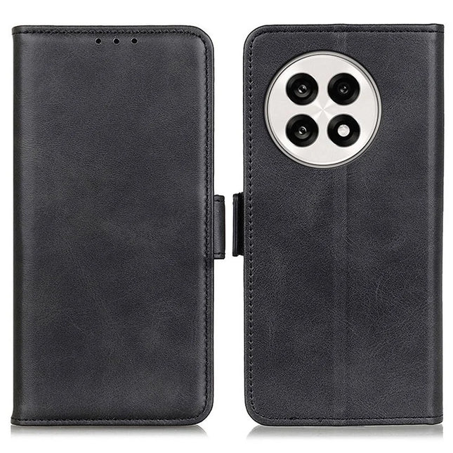 For OnePlus 13R 5G / Ace 5 5G Case Stand Cowhide Texture PU Leather Phone Cover - Black