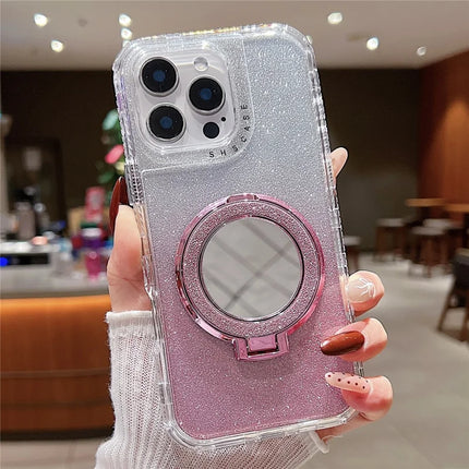 For iPhone 16 Pro Max Case Magnetic Kickstand TPU + PC Glitter Phone Cover with Mirror