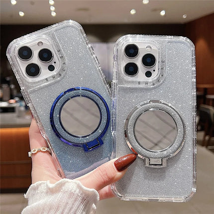 For iPhone 16 Pro Max Case Magnetic Kickstand TPU + PC Glitter Phone Cover with Mirror