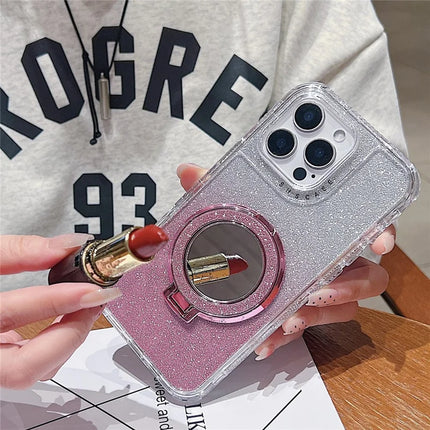 For iPhone 16 Pro Max Case Magnetic Kickstand TPU + PC Glitter Phone Cover with Mirror