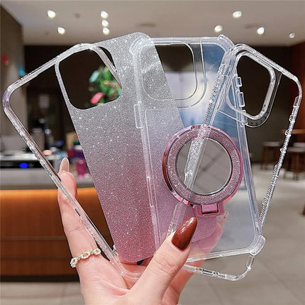 For iPhone 16 Pro Max Case Magnetic Kickstand TPU + PC Glitter Phone Cover with Mirror