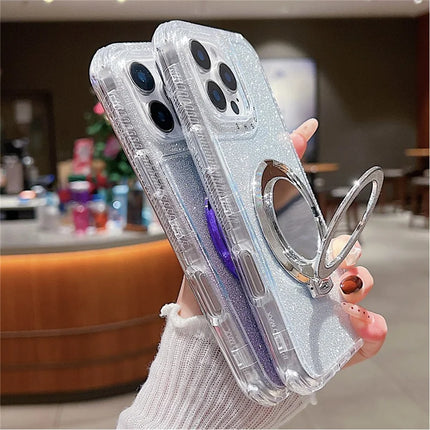 For iPhone 16 Pro Max Case Magnetic Kickstand TPU + PC Glitter Phone Cover with Mirror