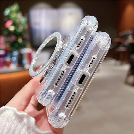 For iPhone 16 Pro Max Case Magnetic Kickstand TPU + PC Glitter Phone Cover with Mirror