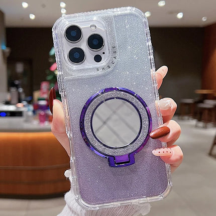 For iPhone 16 Pro Max Case Magnetic Kickstand TPU + PC Glitter Phone Cover with Mirror - Purple