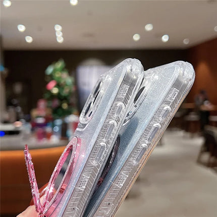 For iPhone 16 Pro Max Magnetic Case Butterfly Kickstand TPU + PC Glitter Phone Cover with Mirror