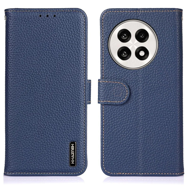 KHAZNEH Phone Case for OnePlus 13R 5G / Ace 5 5G / Ace 5 Pro 5G Genuine Cow Leather Flip Cover - Blue