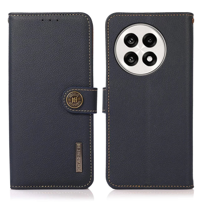 KHAZNEH Wallet Case for OnePlus 13R 5G / Ace 5 5G / Ace 5 Pro 5G Genuine Cow Leather Phone Cover - Blue