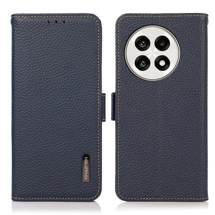 KHAZNEH Phone Case for OnePlus 13R 5G / Ace 5 5G / Ace 5 Pro 5G Genuine Cow Leather Cover RFID Blocking - Blue
