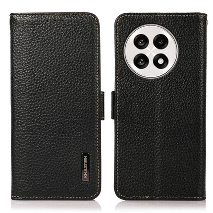 KHAZNEH Phone Case for OnePlus 13R 5G / Ace 5 5G / Ace 5 Pro 5G Genuine Cow Leather Cover RFID Blocking - Black