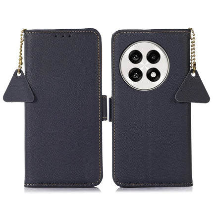 Phone Case For OnePlus 13R 5G / Ace 5 5G / Ace 5 Pro 5G RFID Blocking Genuine Cow Leather Cover - Blue