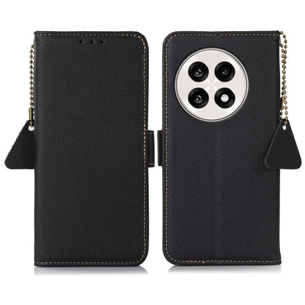 Phone Case For OnePlus 13R 5G / Ace 5 5G / Ace 5 Pro 5G RFID Blocking Genuine Cow Leather Cover - Black