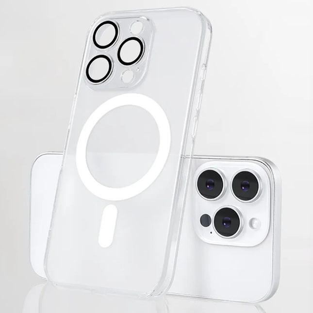 For iPhone 16 Pro Matte Case Compatible with MagSafe TPU + Tempered Glass Back Phone Cover Built In Lens Film - Transparent