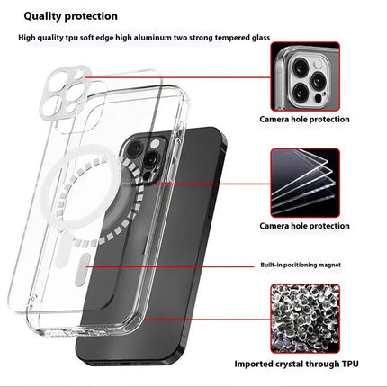 For iPhone 16 Pro Matte Case Compatible with MagSafe TPU + Tempered Glass Back Phone Cover Built In Lens Film