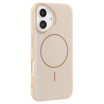 For iPhone 16 Case Compatible with MagSafe Glitter Design IMD TPU + PC Phone Back Cover - Desert Gold