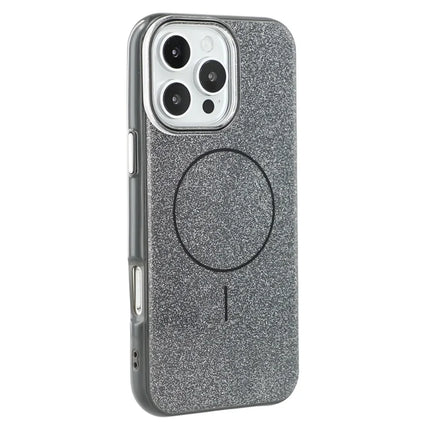 For iPhone 16 Pro Max Case Compatible with MagSafe Glitter Design IMD TPU + PC Phone Back Cover - Black