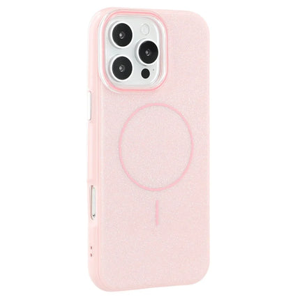 For iPhone 16 Pro Max Case Compatible with MagSafe Glitter Design IMD TPU + PC Phone Back Cover - Pink