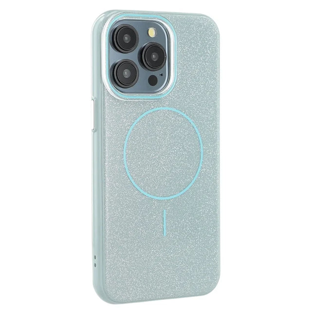 For iPhone 15 Pro Max Case Compatible with MagSafe Glitter Design IMD TPU + PC Phone Back Cover - Green