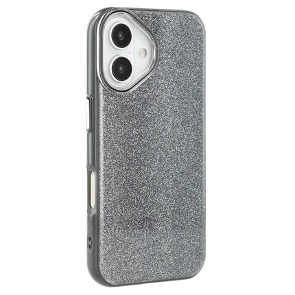 For iPhone 16 Case Glitter Design IMD TPU + PC Phone Back Cover - Black