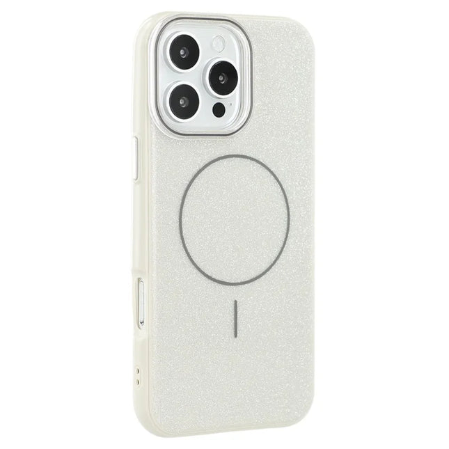 For iPhone 16 Pro Case Compatible with MagSafe Glitter Design IMD TPU + PC Phone Back Cover - Grey