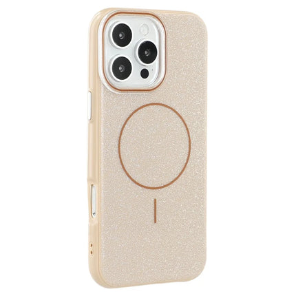For iPhone 16 Pro Case Compatible with MagSafe Glitter Design IMD TPU + PC Phone Back Cover - Desert Gold