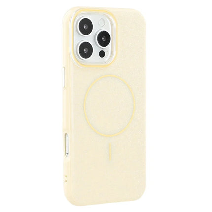 For iPhone 16 Pro Case Compatible with MagSafe Glitter Design IMD TPU + PC Phone Back Cover - Yellow