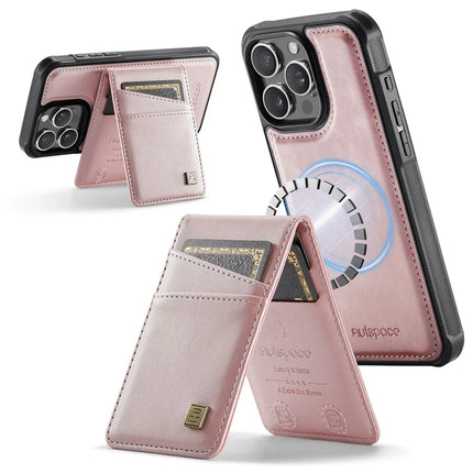 For iPhone 16 Pro Max Case AUTSPACE A12 Leather Back Cover with Magnetic Detachable Card Bag Kickstand - Rose Gold