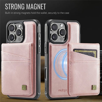 For iPhone 16 Pro Max Case AUTSPACE A12 Leather Back Cover with Magnetic Detachable Card Bag Kickstand