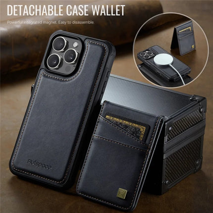 For iPhone 16 Pro Max Case AUTSPACE A12 Leather Back Cover with Magnetic Detachable Card Bag Kickstand