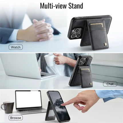 For iPhone 16 Pro Max Case AUTSPACE A12 Leather Back Cover with Magnetic Detachable Card Bag Kickstand