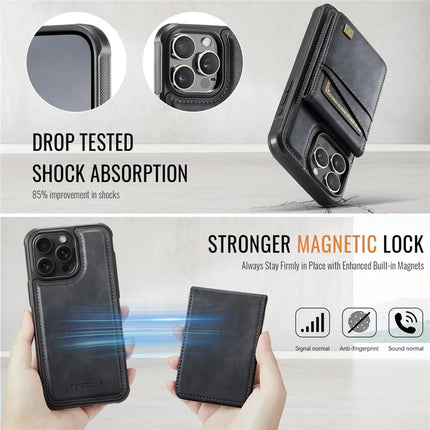 For iPhone 16 Pro Max Case AUTSPACE A12 Leather Back Cover with Magnetic Detachable Card Bag Kickstand
