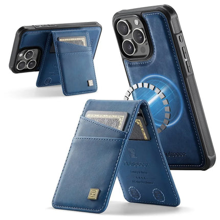 For iPhone 16 Pro Max Case AUTSPACE A12 Leather Back Cover with Magnetic Detachable Card Bag Kickstand - Blue