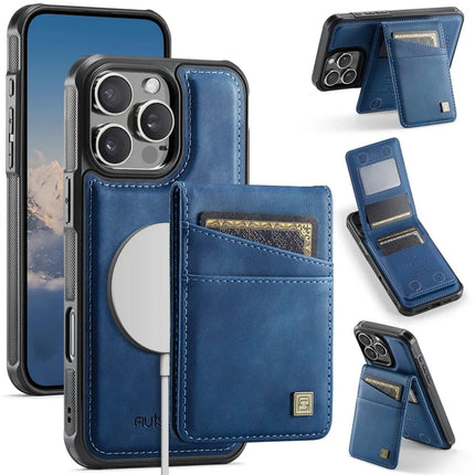 For iPhone 16 Pro Max Case AUTSPACE A12 Leather Back Cover with Magnetic Detachable Card Bag Kickstand