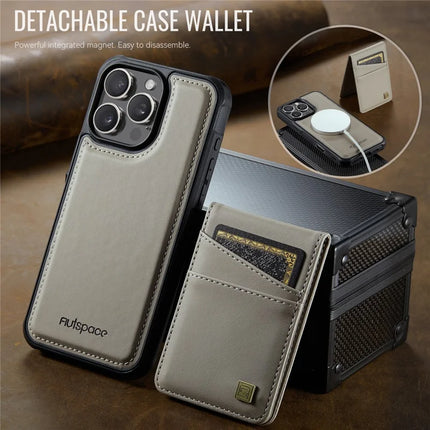 For iPhone 16 Pro Max Case AUTSPACE A12 Leather Back Cover with Magnetic Detachable Card Bag Kickstand