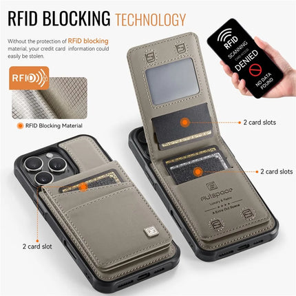 For iPhone 16 Pro Max Case AUTSPACE A12 Leather Back Cover with Magnetic Detachable Card Bag Kickstand
