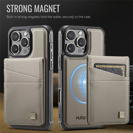 For iPhone 16 Pro Max Case AUTSPACE A12 Leather Back Cover with Magnetic Detachable Card Bag Kickstand