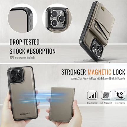 For iPhone 16 Pro Max Case AUTSPACE A12 Leather Back Cover with Magnetic Detachable Card Bag Kickstand