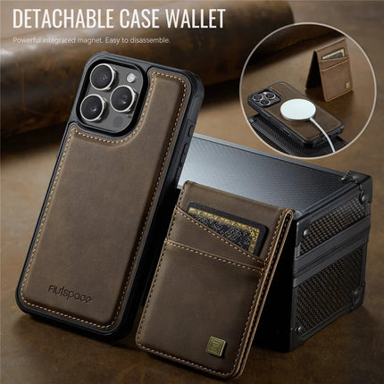 For iPhone 16 Pro Max Case AUTSPACE A12 Leather Back Cover with Magnetic Detachable Card Bag Kickstand