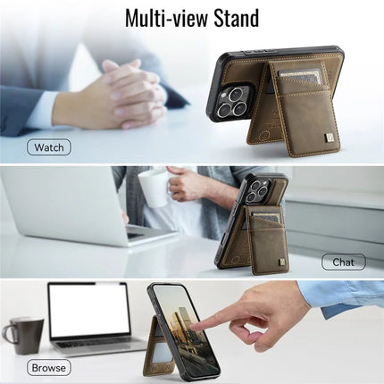 For iPhone 16 Pro Max Case AUTSPACE A12 Leather Back Cover with Magnetic Detachable Card Bag Kickstand