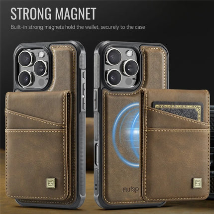 For iPhone 16 Pro Max Case AUTSPACE A12 Leather Back Cover with Magnetic Detachable Card Bag Kickstand